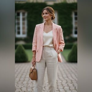 Vintage Women’s International Scene Pink Linen Blazer Size 3/4 Made in Macedonia